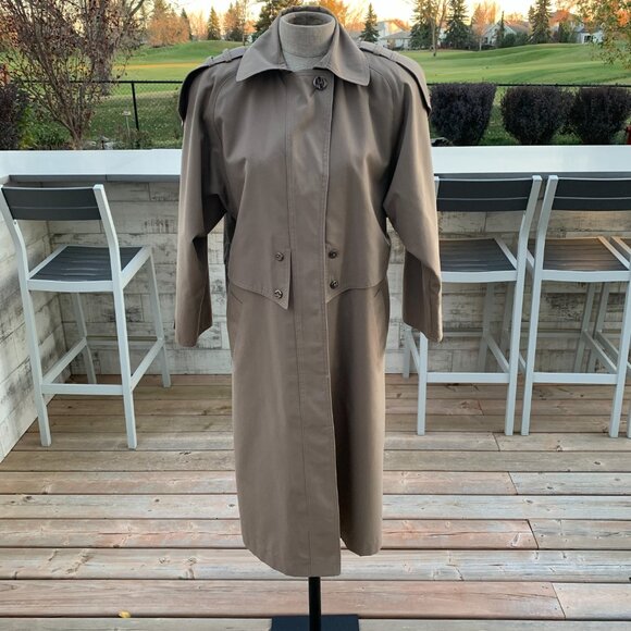 Vintage 80s 90s Khaki Long Beltless Classic Trench Coat Overcoat Raincoat - Picture 2 of 16